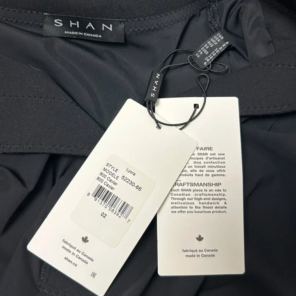 NWT SHAN Women's Black Lycra Polo Dress V-Neck Knee Length Short Sleeve Sz 02